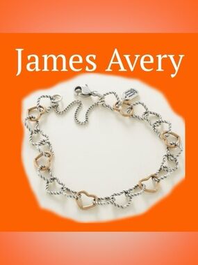 James Avery Twisted Wire Two Tone Connected Hearts Chain Charm Bracelet Size M